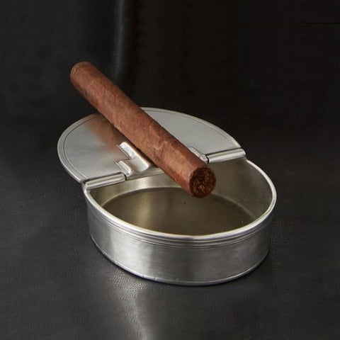 Cerere Lidded Cigar Ashtray - 13.5 cm x 10 cm - Handcrafted in Italy - Pewter