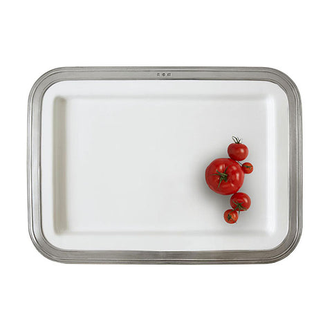 Gianna Rectangular Serving Platter - 42 cm x 31 cm - Handcrafted in Italy - Pewter & Ceramic