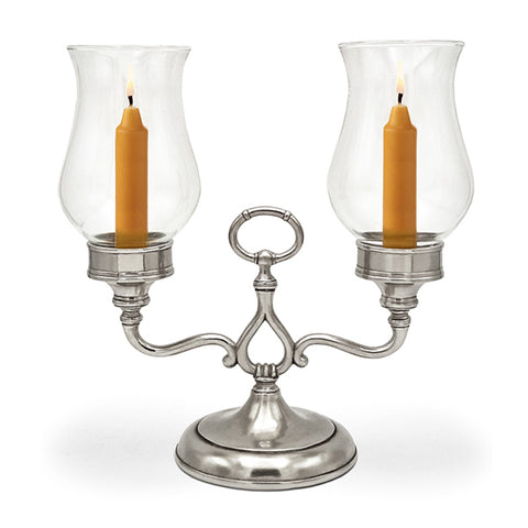 Giulio Double Garden Candle - 22 cm Height - Handcrafted in Italy - Pewter & Glass