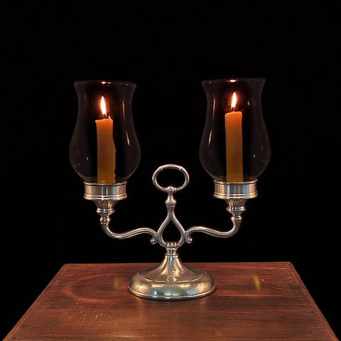 Giulio Double Garden Candle - 22 cm Height - Handcrafted in Italy - Pewter & Glass