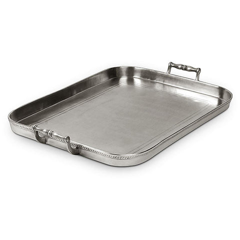 Gomena Rectangular Gallery Tray with Handles - 54.5 cm x 38 cm - Handcrafted in Italy - Pewter