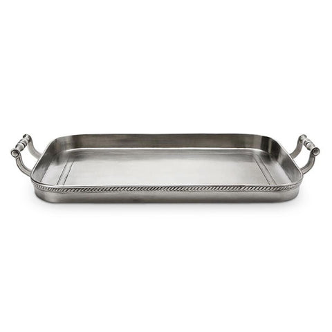 Gomena Rectangular Gallery Tray with Handles - 54.5 cm x 38 cm - Handcrafted in Italy - Pewter