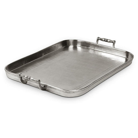 Gomena Rectangular Gallery Tray with Handles - 44.5 cm x 30.5 cm - Handcrafted in Italy - Pewter