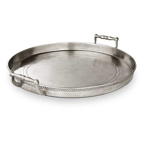 Gomena Round Gallery Tray with Handles - 40.5 cm - Handcrafted in Italy - Pewter