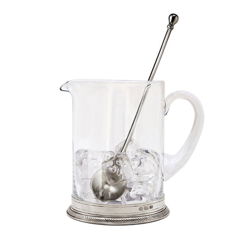 Luisa Bar Pitcher & Mixing Spoon - 1 L  - Handcrafted in Italy - Pewter & Crystal Glass