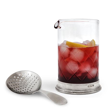 Luisa Cocktail Mixing Glass & Strainer Set - 70cl - Handcrafted in Italy - Pewter & Crystal Glass