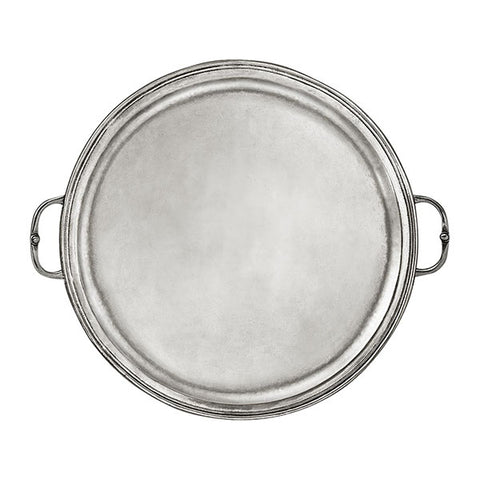 Medieval Round Tray with Handles - 38 cm Diameter - Handcrafted in Italy - Pewter