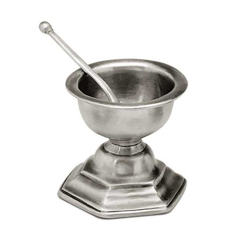 Medieval Salt Cellar (with spoon) - 6 cm Diameter - Handcrafted in Italy - Pewter