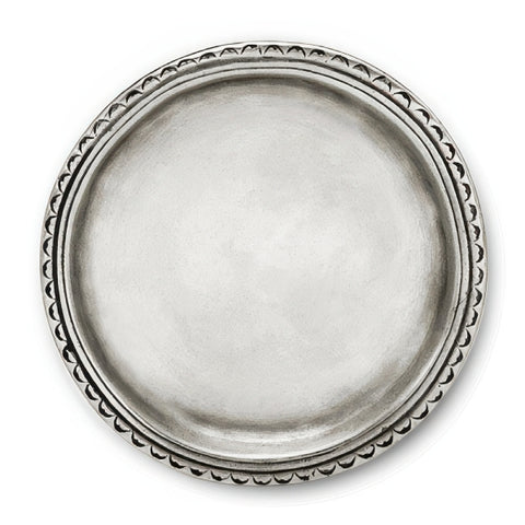 Olivia Scalloped Rimmed Pewter Wine Bottle Coaster - 12 cm Diameter - Handcrafted in Italy - Pewter