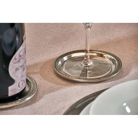 Olivia Scalloped Rimmed Pewter Wine Bottle Coaster - 11 cm Diameter - Handcrafted in Italy - Pewter