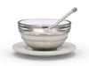 Osteria Single Condiment Holder (with glass insert, saucer & spoon) - 9 cm Diameter - Handcrafted in Italy - Pewter, Ceramic & Glass