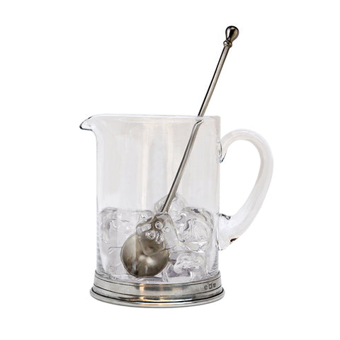 Sirmione Bar Pitcher & Mixing Spoon - 1 L - Handcrafted in Italy - Pewter & Crystal Glass