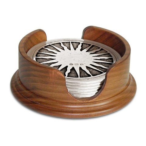 Sole Round Coaster Set (Set of 6) - 9.5 cm Diameter - Handcrafted in Italy - Pewter & Cherry Wood