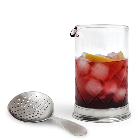 Sirmione Cocktail Mixing Glass & Strainer Set - 70cl - Handcrafted in Italy - Pewter & Crystal Glass
