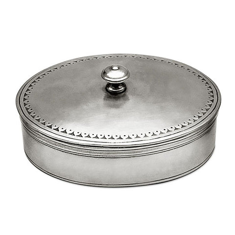 Venezia Oval Lidded Box - 13.5 cm x 10.5 cm - Handcrafted in Italy - Pewter