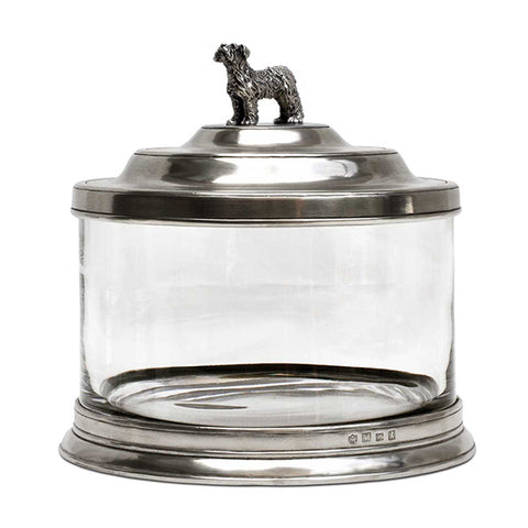 Bassano Biscuit Jar - Dog - 3.6 L - Handcrafted in Italy - Pewter & Glass