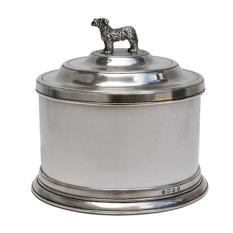 Convivio White Ceramic Pet Storage Jar - 3.6 L - Handcrafted in Italy - Pewter & Ceramic