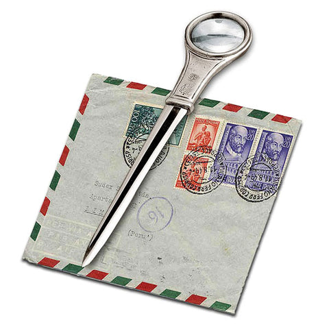 Bacone Letter Opener & Magnifying Glass - 16.5 cm - Handcrafted in Italy - Pewter & Stainless Steel