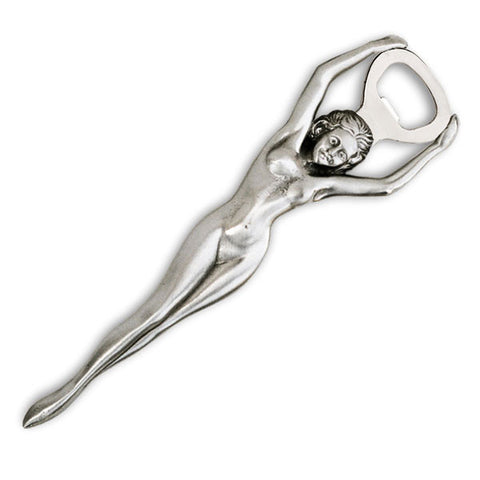 Art Nouveau-Style Belle Epoque Bottle Opener - 22 cm - Handcrafted in Italy - Pewter & Stainless Steel