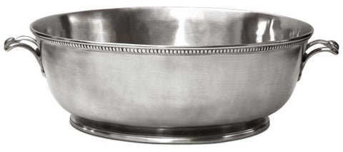 Baiocco Beaded Footed Oval Basin (with handles) - 44 cm - Handcrafted in Italy - Pewter
