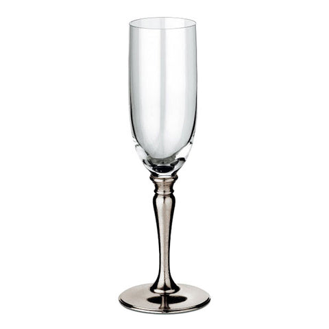 Barolo Champagne Flute (Set of 2) - 19 cl - Handcrafted in Italy - Pewter & Crystal