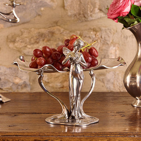 Art Nouveau-Style Donna Tray & Jewellery Stand - 21 cm Height - Handcrafted in Italy - Pewter/Britannia Metal