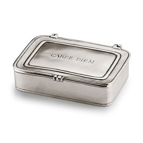 Carpe Diem Lidded Box - 9.5 cm x 6.5 cm - Handcrafted in Italy - Pewter