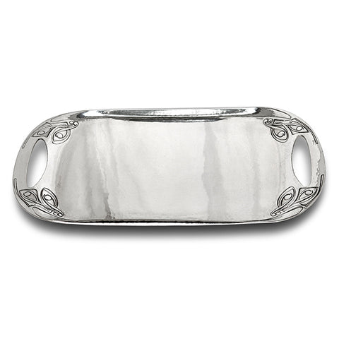 Art Nouveau-Style Celtic Rounded Rectangular Tray - 45.5 cm - Handcrafted in Italy - Pewter/Britannia Metal