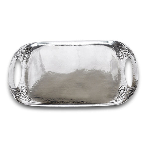 Art Nouveau-Style Celtic Rounded Rectangular Tray - 45.5 cm - Handcrafted in Italy - Pewter/Britannia Metal