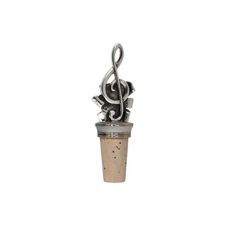 Combo Treble Clef Bottle Stopper - 10.5 cm Height - Handcrafted in Italy - Pewter/Britannia Metal & Cork