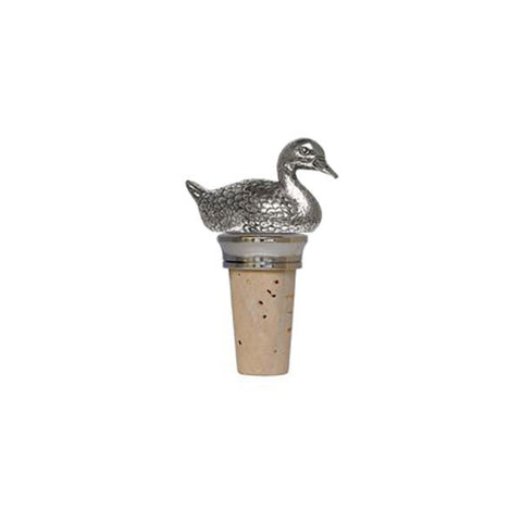 Combo Duck Figurine Bottle Stopper - 7.5 cm Height - Handcrafted in Italy - Pewter/Britannia Metal & Cork