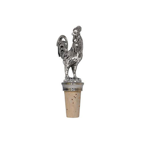 Combo Rooster Statuette Bottle Stopper - 11.5 cm Height - Handcrafted in Italy - Pewter/Britannia Metal & Cork