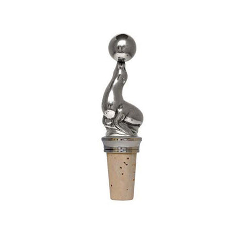 Combo Seal Figurine Bottle Stopper - 11.5 cm Height - Handcrafted in Italy - Pewter/Britannia Metal & Cork