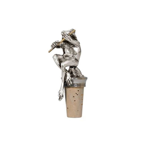 Combo Toad Statuette Bottle Stopper - 11.5 cm Height - Handcrafted in Italy - Pewter/Britannia Metal & Cork