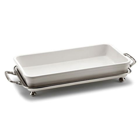 Convivio Casserole Dish Holder - White - 22 cm x 37 cm - Handcrafted in Italy - Pewter & Ceramic