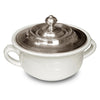 Convivio Covered Soup Bowl - White - 14.5 cm Diameter - Handcrafted in Italy - Pewter & Ceramic