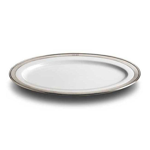 Convivio Oval Serving Platter - White - 46 cm x 33 cm - Handcrafted in Italy - Pewter & Ceramic