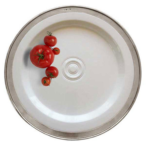 Convivio Round Serving Platter - White - 45 cm  - Handcrafted in Italy - Pewter & Ceramic