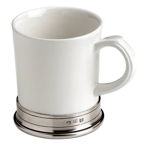 Convivio Mug (Set of 2) - White - 40 cl - Handcrafted in Italy - Pewter & Ceramic