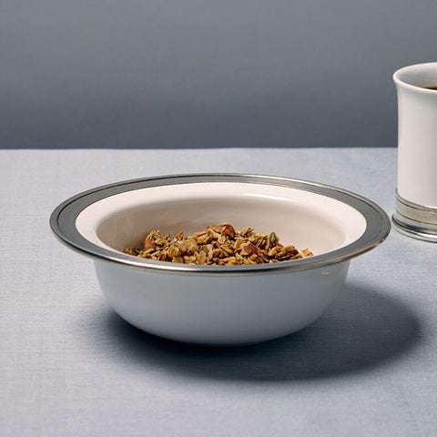 Convivio Cereal Bowl (Set of 2)- White - 20 cm Diameter - Handcrafted in Italy - Pewter & Ceramic