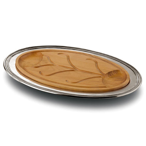 Etruria Carving Platter - 53.5 cm x 34 cm - Handcrafted in Italy - Pewter & Cherry Wood
