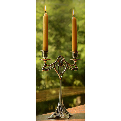 Art Nouveau-Style Eiffel 2 Flame Candelabra - geometric- 30 cm Height - Handcrafted in Italy - Pewter/Britannia Metal