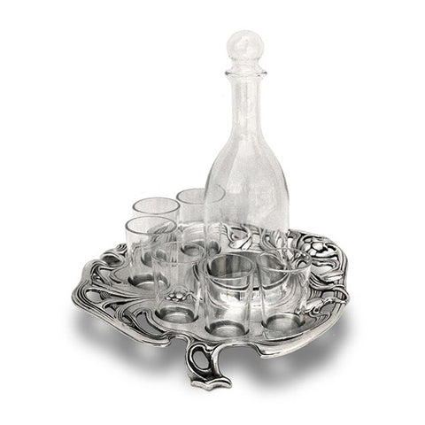 Art Nouveau-Style Fiori Liqueur Service - 21 cm Height - Handcrafted in Italy - Pewter/Britannia Metal