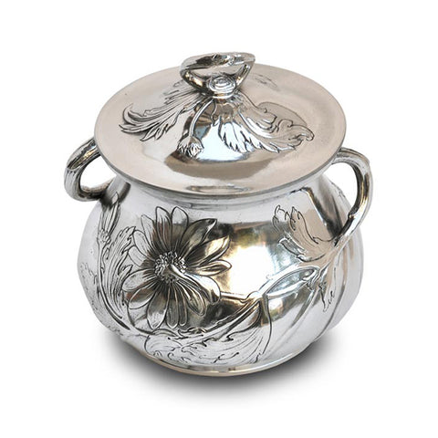 Art Nouveau-Style Fiori Daisy Sugar Pot - 11 cm - Handcrafted in Italy - Pewter/Britannia Metal