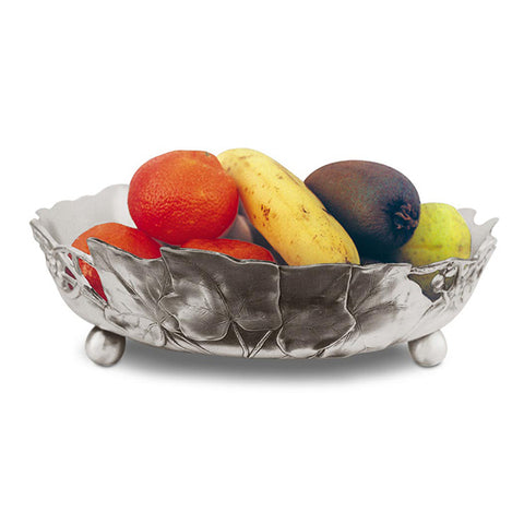 Art Nouveau-Style Frutta Round Bowl - Diameter 29 cm - Handcrafted in Italy - Pewter/Britannia Metal
