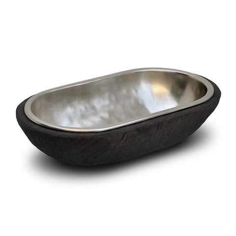 Fuga Oval Bowl  - 27 cm x 15 cm - Handcrafted in Italy - Pewter & Wood