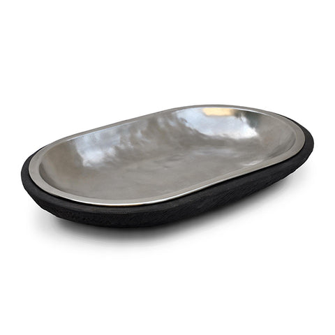 Fuga Oval Platter - 40.5 cm x 25.5 cm - Handcrafted in Italy - Pewter & Wood