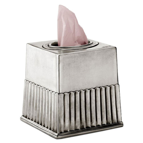 Impero Tissue Box Cover - 13.5 cm x 13.5 cm x 14 cm Height - Handcrafted in Italy - Pewter