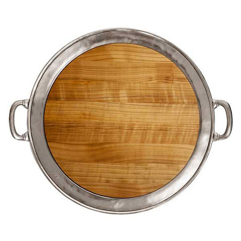 Lombardia Cheese Tray (with handles) -  Diameter 48.5 cm - Handcrafted in Italy - Pewter & Cherry Wood