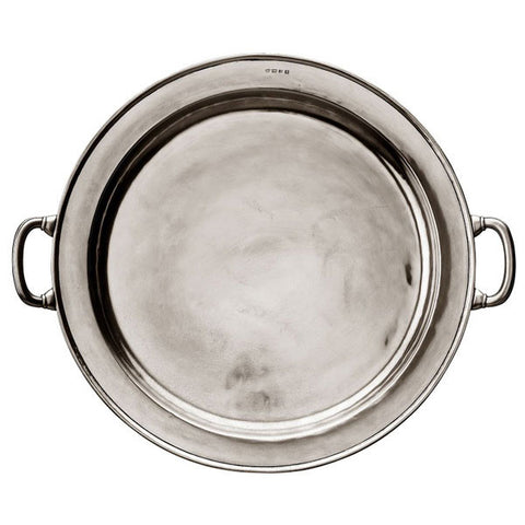 Lombardia Round Platter (with handles) - 48.5 cm Diameter - Handcrafted in Italy - Pewter